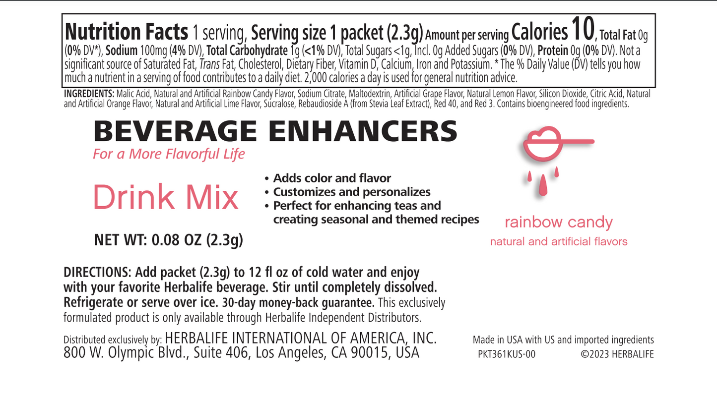 Beverage Enhancers Drink Mix Single-Serve Packets- Rainbow Candy 30 Packets